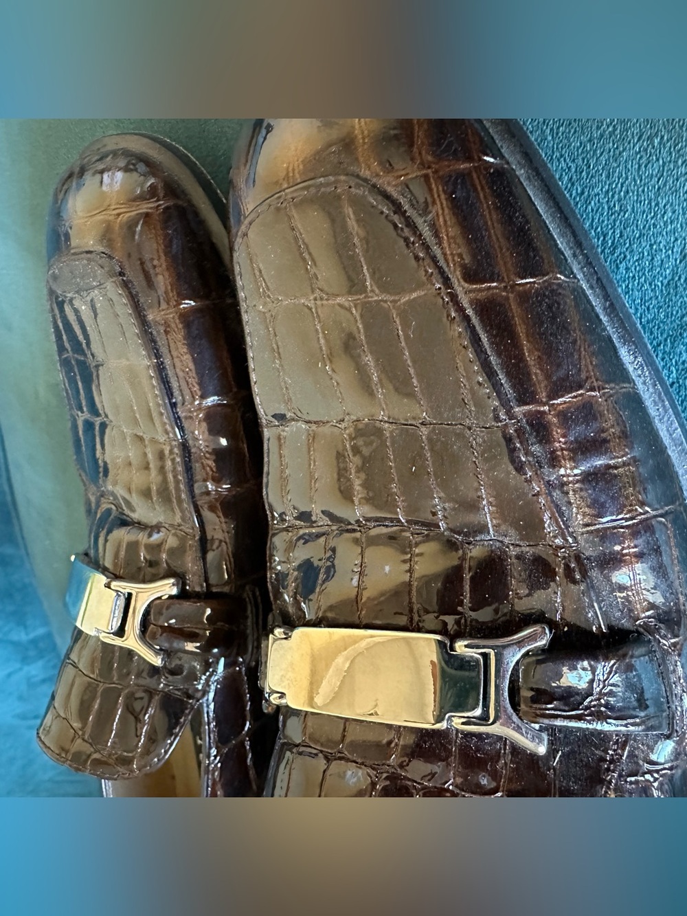 Stuart Weitzman Brown Croc Embossed Horsebit Loafer Heels 9.5 AA - Picture 15 of 16